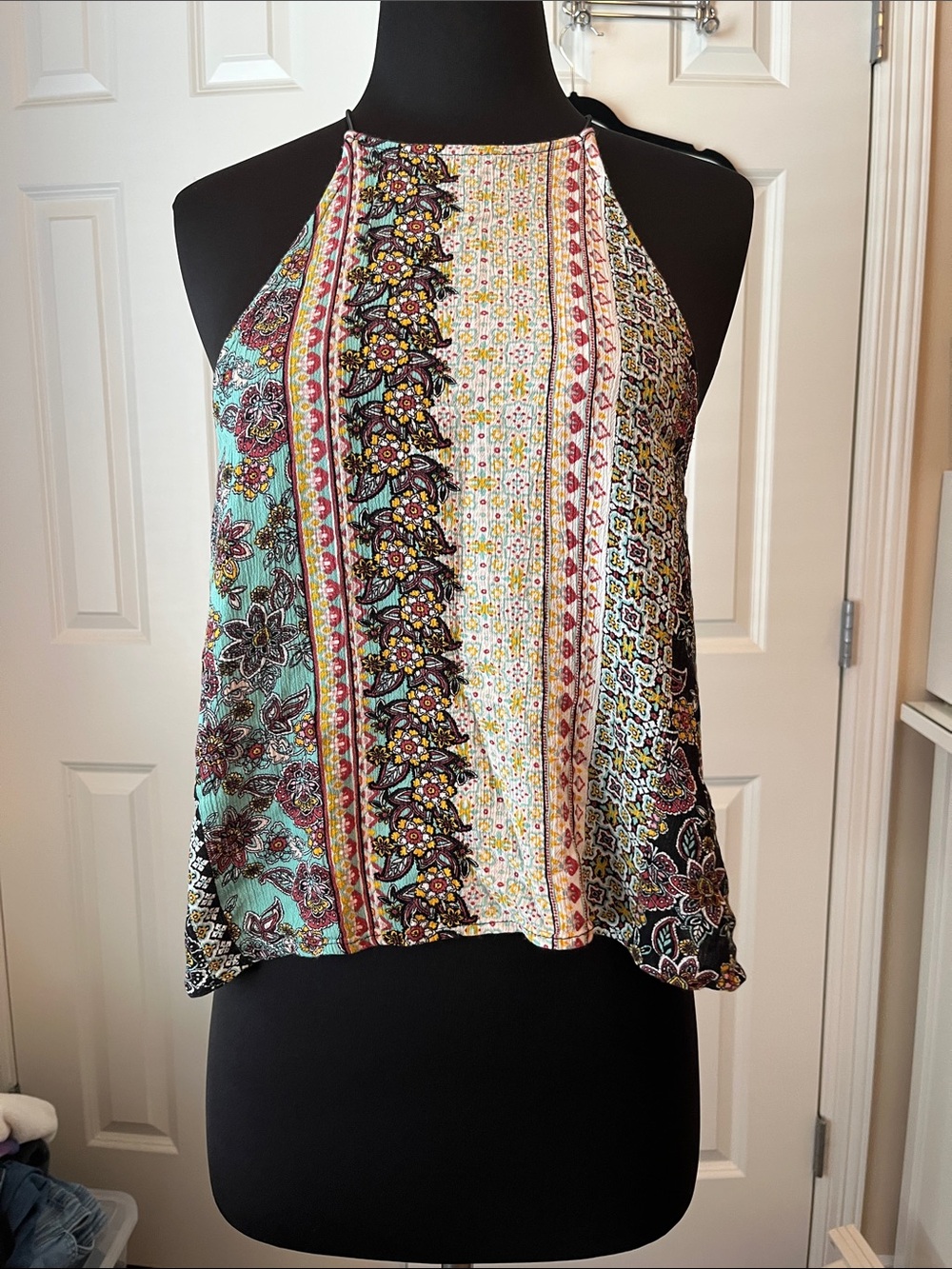 Forever 21 Multicolor Halter Tank Top with Floral Stripe Print